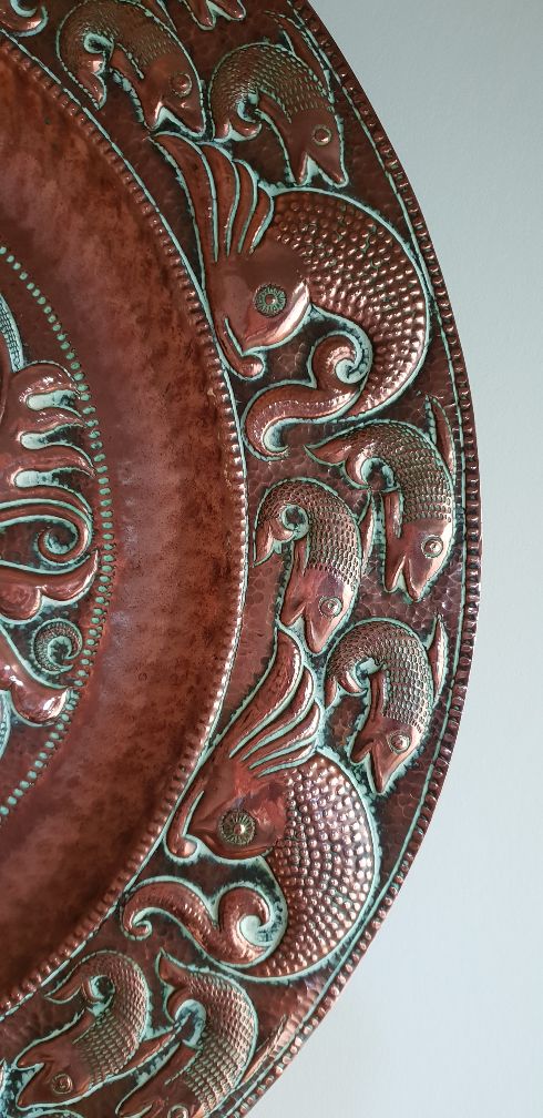 The owner of this Newlyn copper charger, decorated with leaping fish and sea creatures, had a value in mind, based on an auction room’s appraisal - Culvertons purchased it for a higher sum!